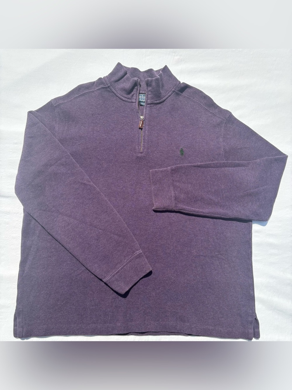 Polo Ralph Lauren Men’s XL Quarter Zip Pullover Sweater Purple Knit Green Pony
